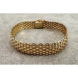 Vintage 14K GOLD 1/2" Wide BISMARK LINK BRACELET 7.5" Textured 15.9g